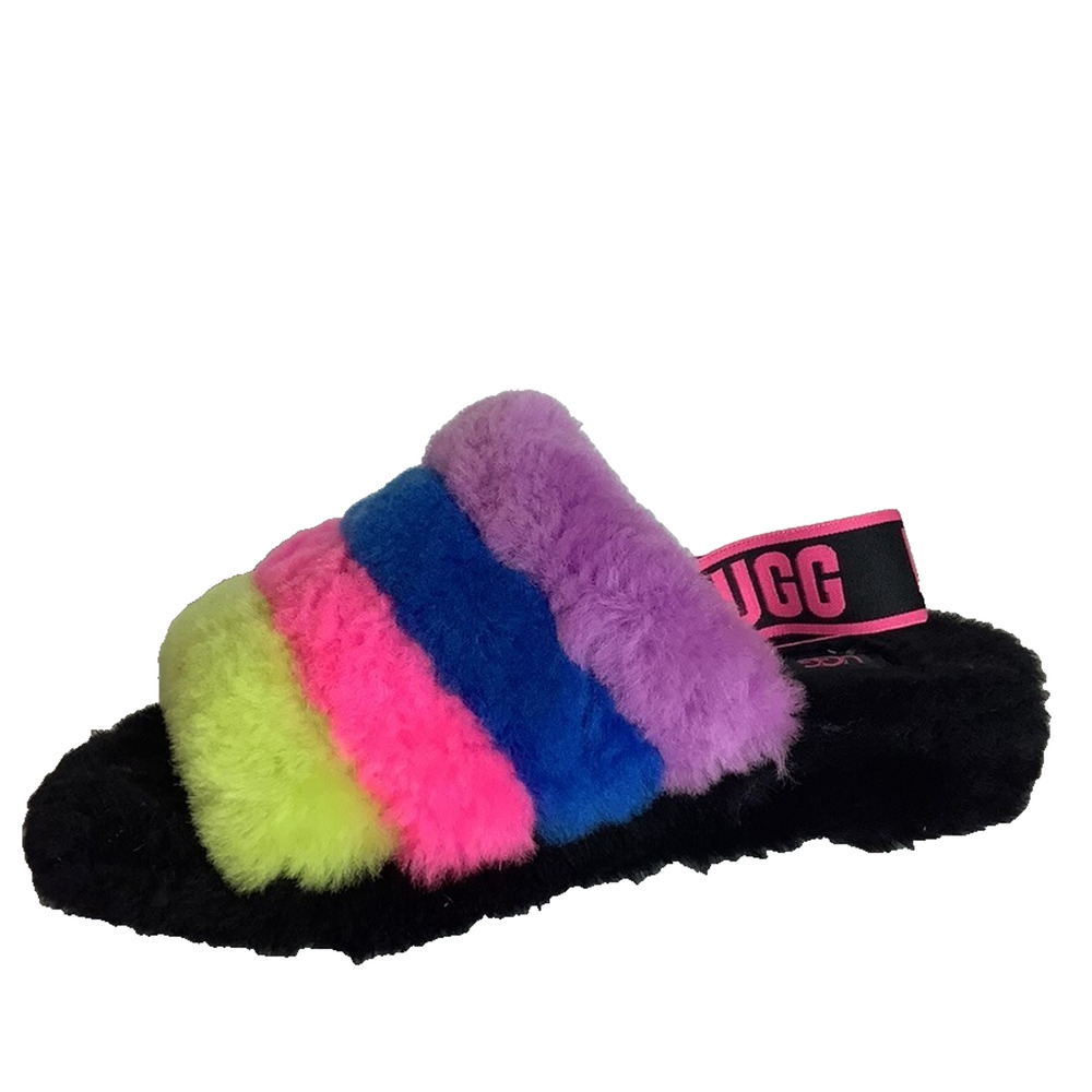 UGG Sandals Womens 9 Wool Fluff Yeah Slippers Color Block Multicolor